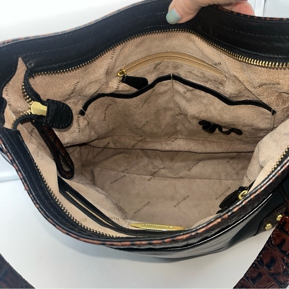 Brahmin Duxbury Leather Satchel Handbag/Purse Black Leather & Brown Croc Accent - Picture 8 of 13